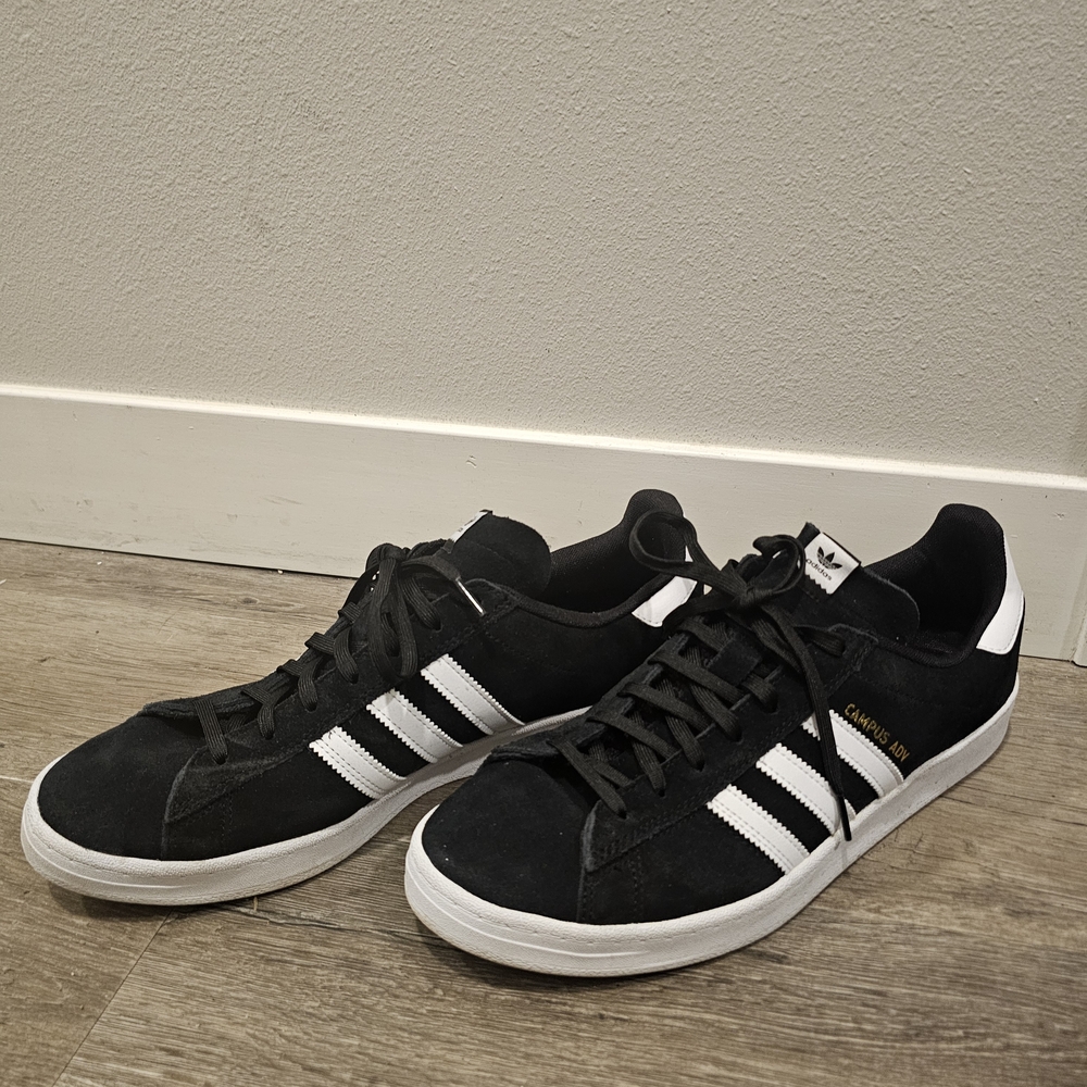Adidas Men's Black/Suede Campus ADV Sneakers with White Stripes - Picture 2 of 7